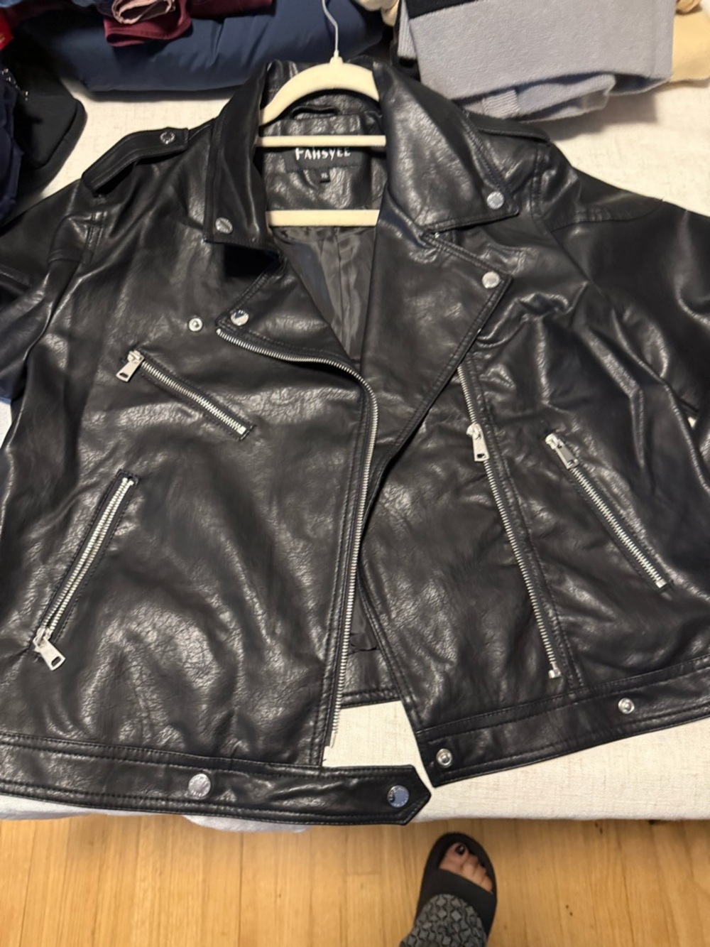 Black Faux Leather Moto Jacket with Silver Hardware